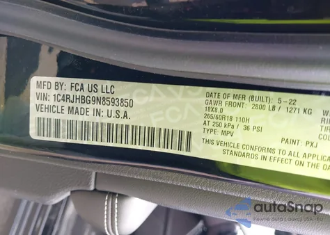 2022 Jeep Grand Cherokee Limited 4X4 из США, поврежденный, VIN 1C4RJHBG9N8593850